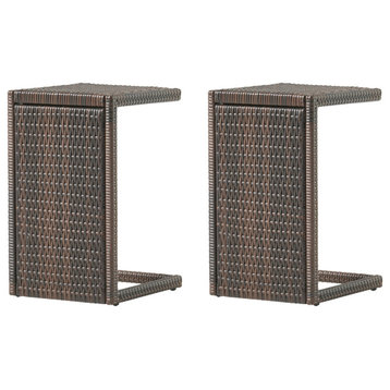 Forrest Outdoor Wicker C-Shaped Side Table, Set of 2