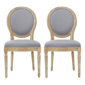 GDF Studio Phinnaeus French Country Fabric Dining Chairs (Set of 2), Light Gray