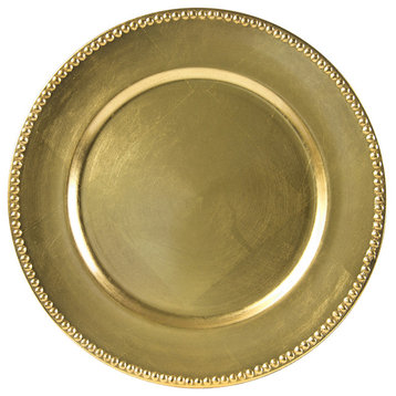 Lacquer Round Beaded Charger, Set of 6, Gold