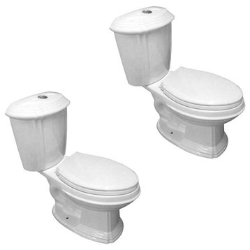 White Porcelain Elongated Push Button Dual Flush Toilet with Seat Set of 2