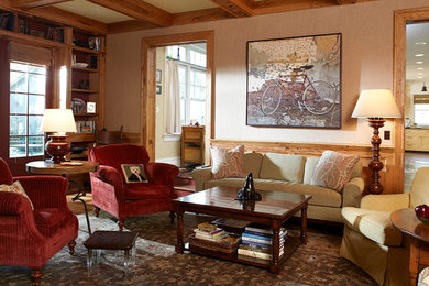 Living room - large traditional formal and enclosed carpeted living room idea in New York with beige walls, no fireplace and no tv