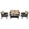 Costway 4PCS Patio Rattan Furniture Set Loveseat Sofa Coffee Table W/ Cushion
