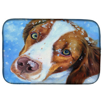 Snow Baby Brittany Spaniel Dish Drying Mat, 14"x21", Multicolor