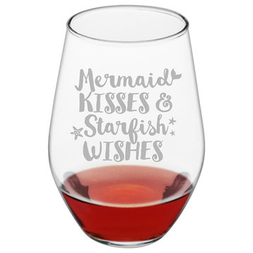 "Mermaid Kisses, Starfish Wishes" Stemless Wine Glasses, Set of 4