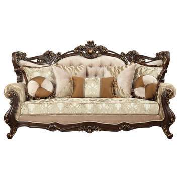 ACME Shalisa Sofa With 7 Pillows, Fabric/Walnut