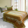 Golden Time Cotton 3PC Vermicelli-Quilted Printed Quilt Set (Full/Queen)