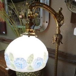 Antique Restored Floor Lamp with Blue Flowers - Lighting