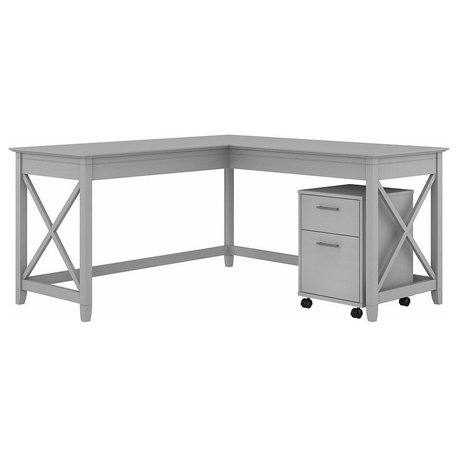 Key West L Desk with Mobile File Cabinet in Cape Cod Gray - Engineered Wood