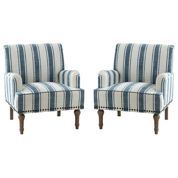 Comfy Living Room Armchair With Stripe Design Set of 2, Navy