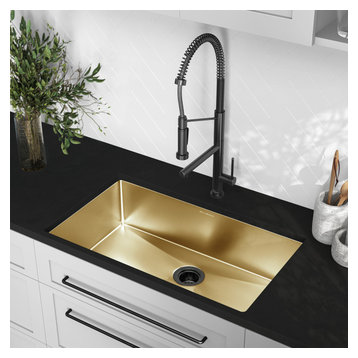 Rivage 32"x19" Stainless Steel, Single Basin, Undermount Kitchen Sink, Gold