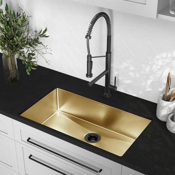 Rivage 32"x19" Stainless Steel, Single Basin, Undermount Kitchen Sink, Gold