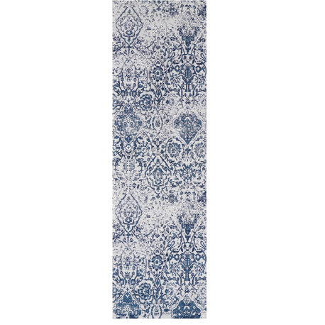 Nourison Damask Ivory/Navy Area Rug, 2'3"x7'6"