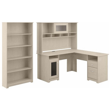 Scranton & Co Furniture Cabot L Shaped Desk with Hutch & Bookcase in White Oak