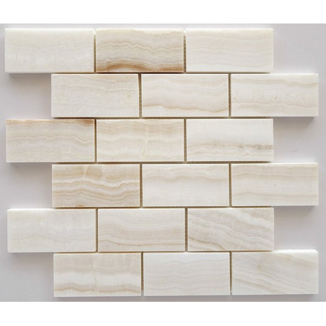 2 X 4 Premium White Onyx VEIN-CUT Polished Brick Mosaic Tile