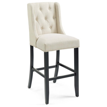 Baronet Tufted Button Upholstered Fabric Bar Stool, Beige