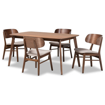 Alston Modern Beige Fabric and Walnut Brown Finished Wood 5-Piece Dining Set