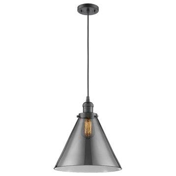 1-Light X-Large Cone 12" Pendant, Oil Rubbed Bronze, Glass: Smoked