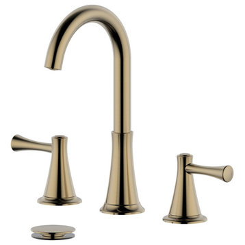 Kassel Double Handle Gold Widespread Faucet, Drain Assembly Without Overflow