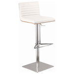 Benzara - Wooden Back Faux Leather Barstool With Stitching Details, White And Silver - Wooden Back Faux Leather Barstool with Stitching Details, White and SilverGive your home a style lift with the inclusion of this Barstool in slopestyle that provides premium comfort. It features a wooden backing and faux leather upholstery with horizontal embellished stitching, which adds a stylish touch. This contemporary design will accent any decor setting while offering a lever on the side to adjust to variable bar heights with ease.