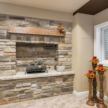 Basement fireplace and window well
