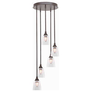 Edge 5 Light Cluster Pendalier Shown In Espresso Finish With 4 White Marble Glass