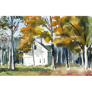 James Feriola, Autumn With Church And Portrait, Two-Sided Watercolor Painting