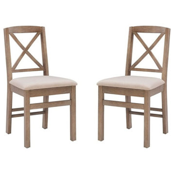 Linon Ervin Wood X Back Set of Two Dining Chairs in Washed Gray