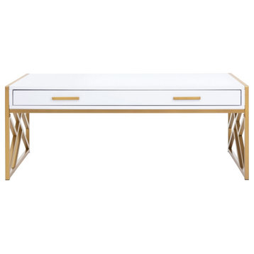 Neil 2 Drawer Coffee Table, White/Gold