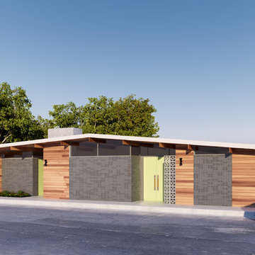 Midcentury Flat Roof Facade Renovation Rendering