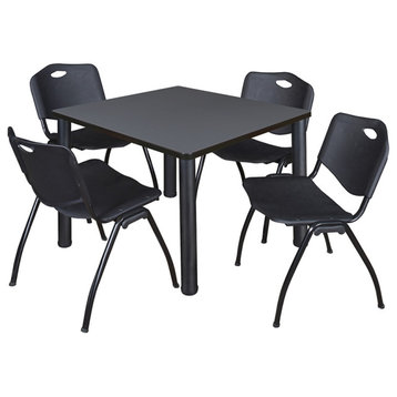 Kee 36" Square Breakroom Table- Grey/ Black & 4 'M' Stack Chairs- Black