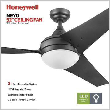 Honeywell Neyo Modern Ceiling Fan With Remote, 52", Bronze