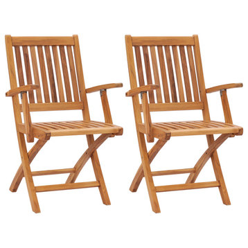 Teak Wood Santa Barbara Outdoor Patio Folding Arm Chair, Set of 2