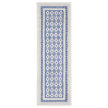 Nourison Whimsicle 24x96" Runner Fabric Geometric Area Rug in Blue/Ivory