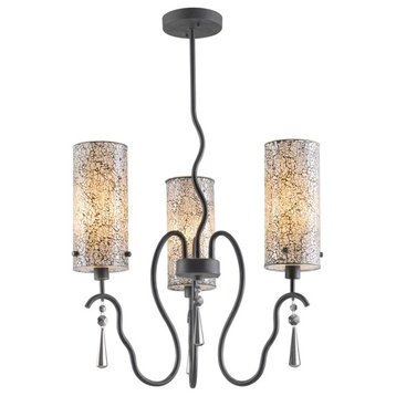 Haley 3-Light Chandelier, Seedy and Plated Amber Glass, Mosaic Glass, Moasic Whi