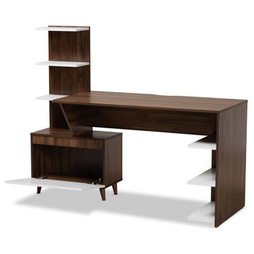Baxton Studio White and Brown Finished Wood Storage Computer Desk with Shelves