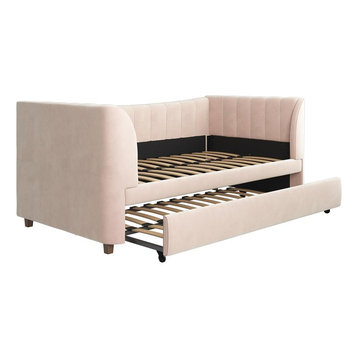 Little Seeds Valentina Upholstered Twin Daybed with Trundle in Pink Velvet