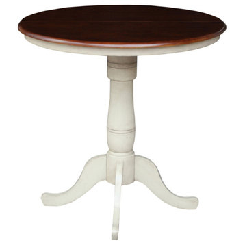 Counter Dining Table, Round Pedestal Base With Expandable Top, Two Tone Finish