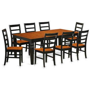 9-Piece Table and Chair Set With a Dining Table and 8 Chairs, Black and Cherry