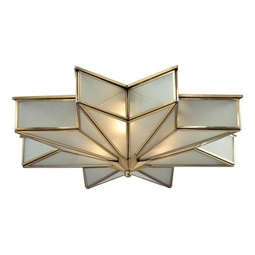 Three Light Flush Mount Brushed Brass Finish Frosted Glass - Ceiling - Flush