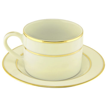 Cream Double Gold Can Cup and Saucer, Set of 6