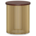 Simpli Home - Demy Metal and Wood Accent Table, Cognac and Gold, 18" - Bring industrial, urban style into your home with Demy Metal/Wood Accent Table. This accent table features open metal pipe work on the base with a solid wood top. The on-trend mixed material design will compliment your decor. A unique accent piece to highlight your living room, entryway or bedroom.