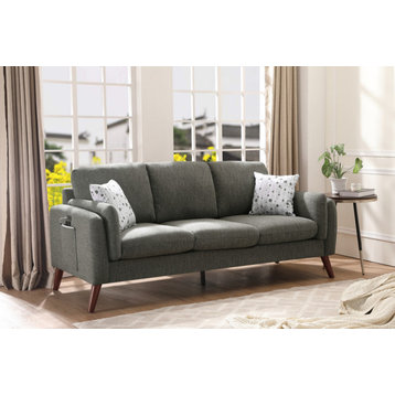 Winston Linen Sofa Couch With USB Charger and Tablet Pocket, Gray