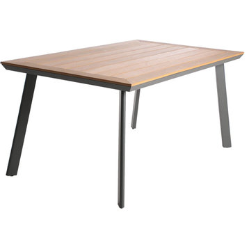 Modern Outdoor Dining Table, Rust Proof Aluminum Legs With Faux Wood Top