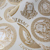 Medusa head Versace Off white gold metallic greek key circles textured Wallpaper, 27 Inc X 33 Ft Roll