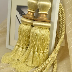 4 Colors QYM06 Faux Silk Curtain Tassel Tie Backs in Yellow Color - Window Treatment Accessories