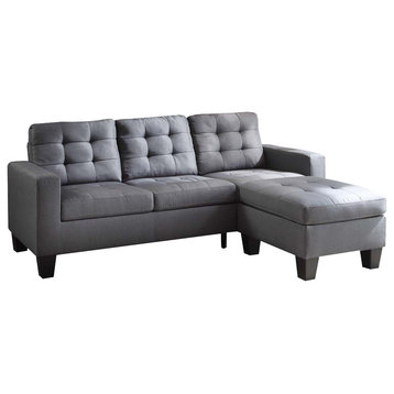 Gray Linen Stationary L Shaped Three Piece Sofa And Chaise