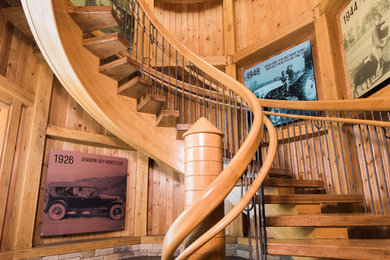 Inspiration for a huge cottage wooden floating open staircase remodel in Columbus
