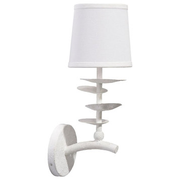 Organic Shape Petal Disc Column White Cement Wall Sconce 16 in Round Shade