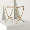 Contemporary End Table, Unique Curved X-Shaped Trestle Base & Glass Top, Brass
