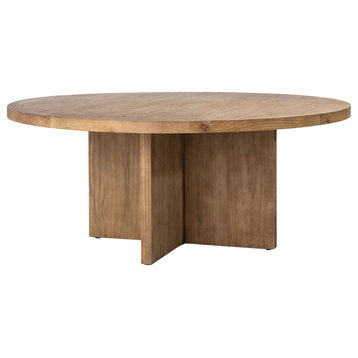 Harley 72" Round Reclaimed Pine Dining Table With Cross Base, Natural Finish